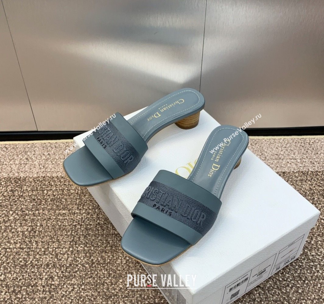 Dior Dway Heel Slides Sandal 4.5cm in Calfskin and Embroidered Cotton Blue 2025 S03W (MD-250425111)