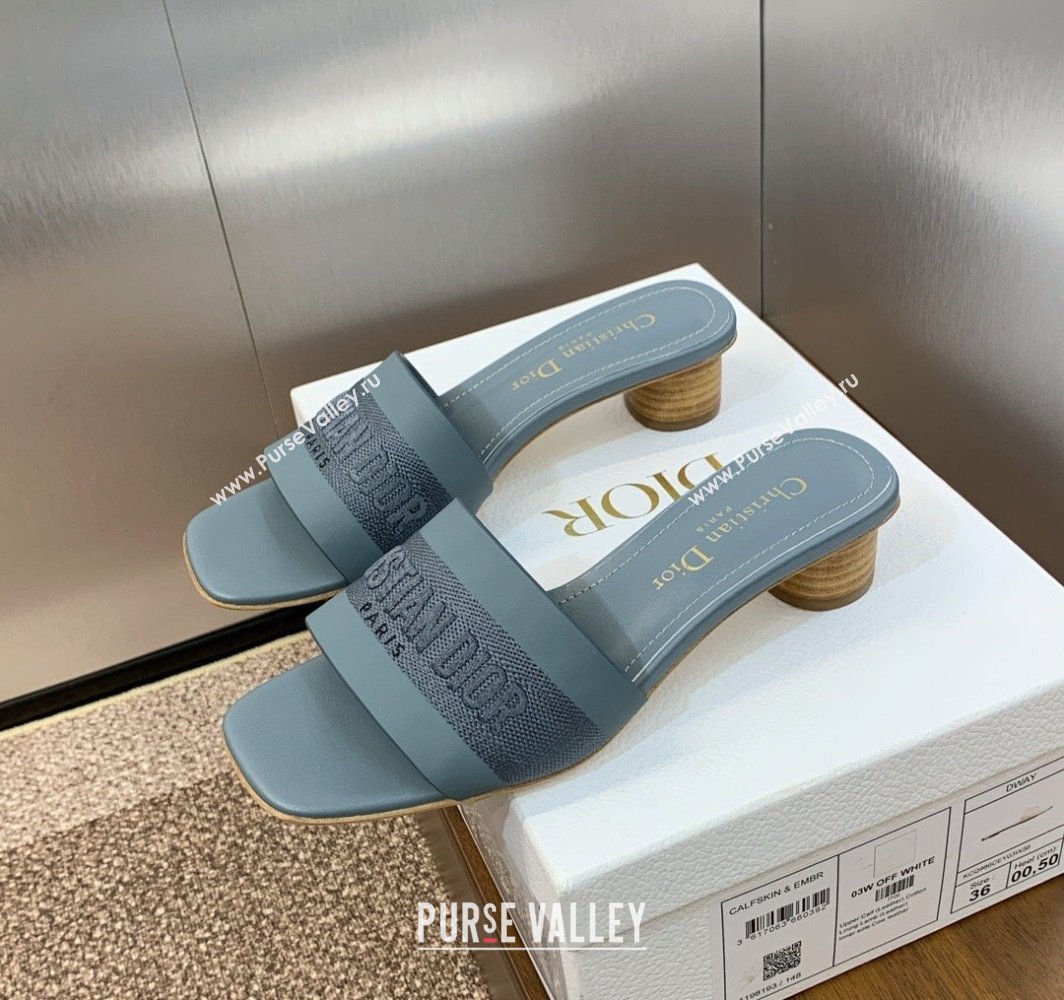 Dior Dway Heel Slides Sandal 4.5cm in Calfskin and Embroidered Cotton Blue 2025 S03W (MD-250425111)