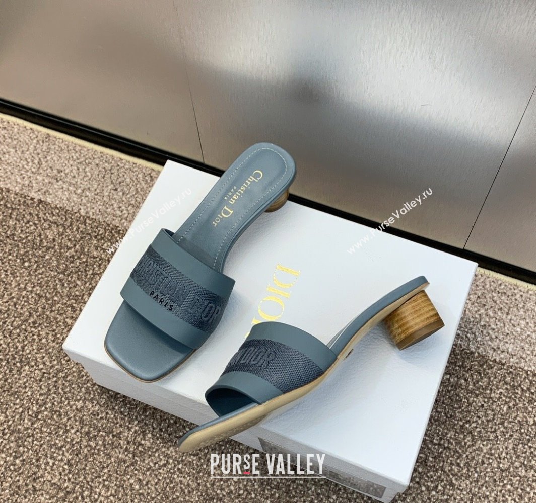 Dior Dway Heel Slides Sandal 4.5cm in Calfskin and Embroidered Cotton Blue 2025 S03W (MD-250425111)
