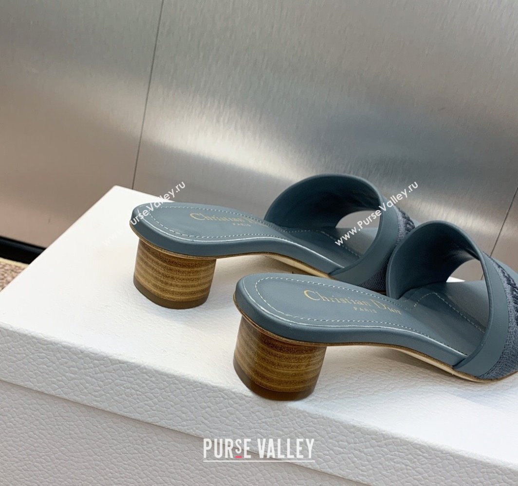 Dior Dway Heel Slides Sandal 4.5cm in Calfskin and Embroidered Cotton Blue 2025 S03W (MD-250425111)