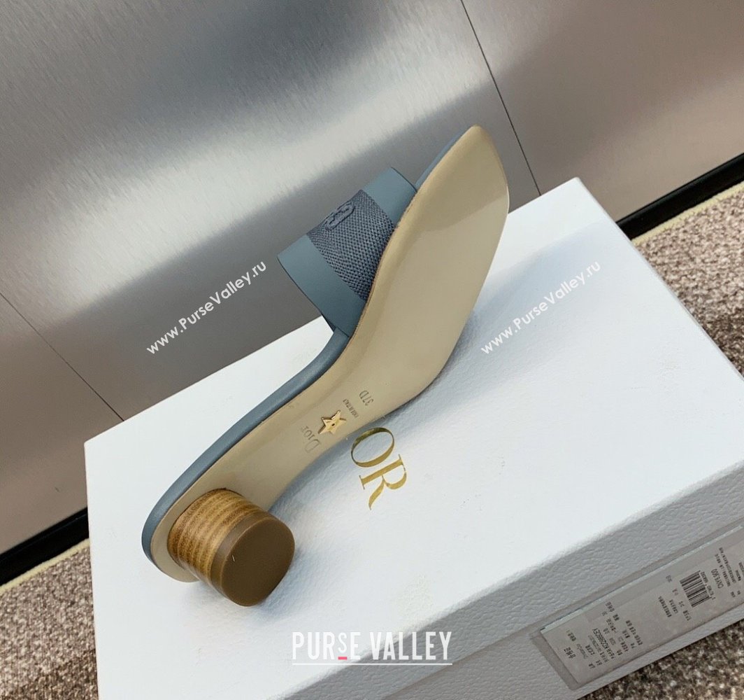 Dior Dway Heel Slides Sandal 4.5cm in Calfskin and Embroidered Cotton Blue 2025 S03W (MD-250425111)