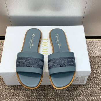 Dior Dway Flat Slides Sandal in Calfskin and Embroidered Cotton Blue 2025 S03W (MD-250425112)