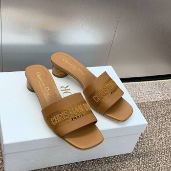 Dior Dway Heel Slides Sandal 4.5cm in Calfskin and Embroidered Cotton Brown 2025 S03W (MD-250425113)