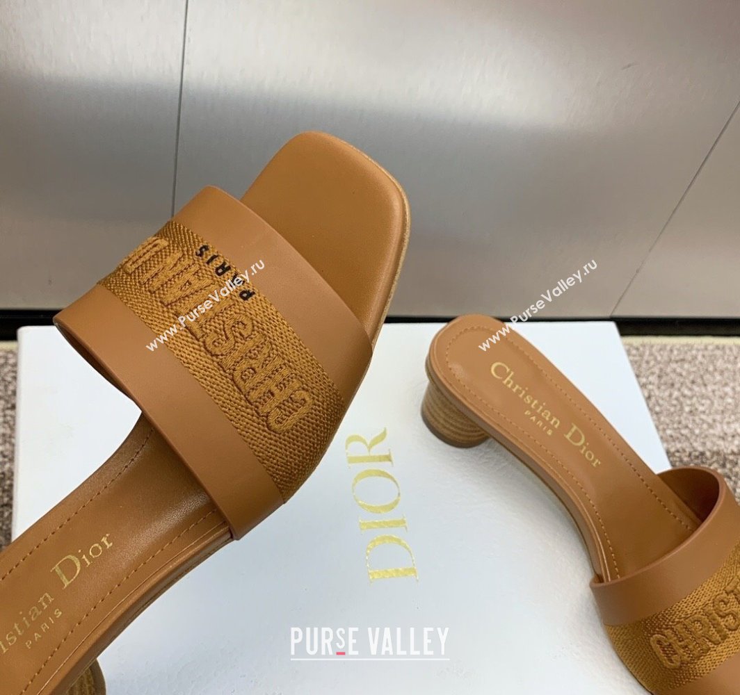Dior Dway Heel Slides Sandal 4.5cm in Calfskin and Embroidered Cotton Brown 2025 S03W (MD-250425113)