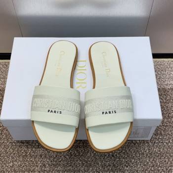 Dior Dway Flat Slides Sandal in Calfskin and Embroidered Cotton White 2025 S03W (MD-250425116)