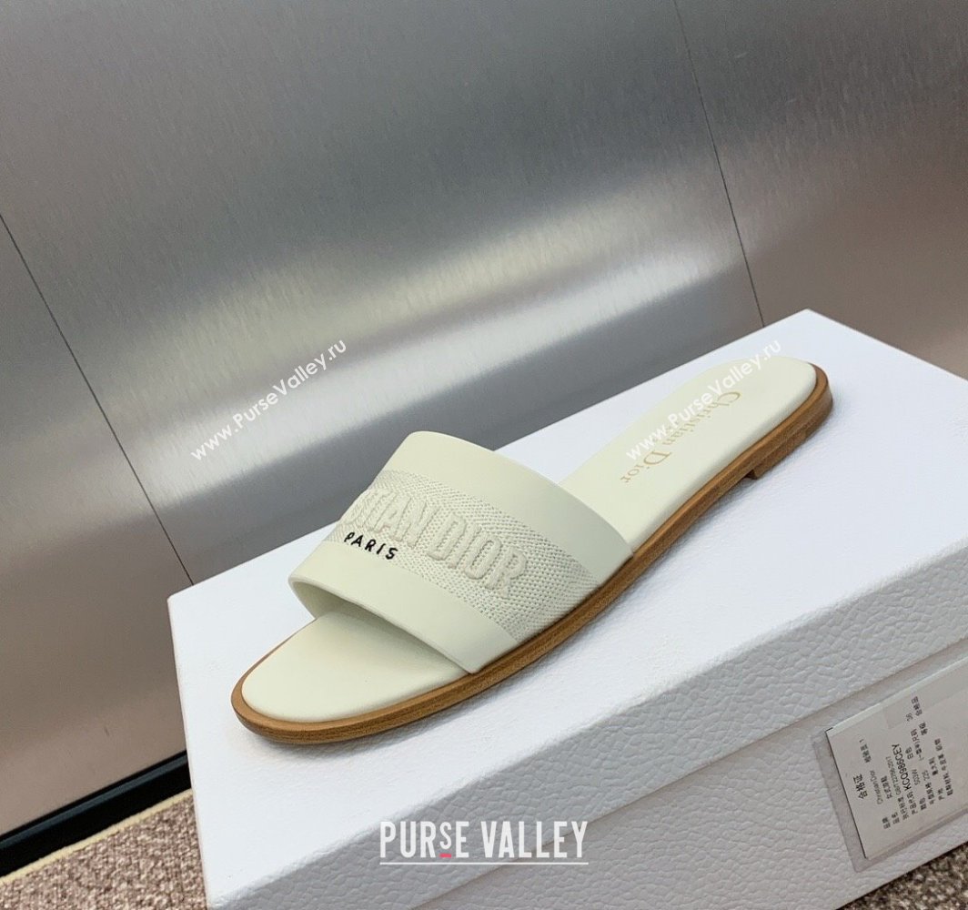 Dior Dway Flat Slides Sandal in Calfskin and Embroidered Cotton White 2025 S03W (MD-250425116)