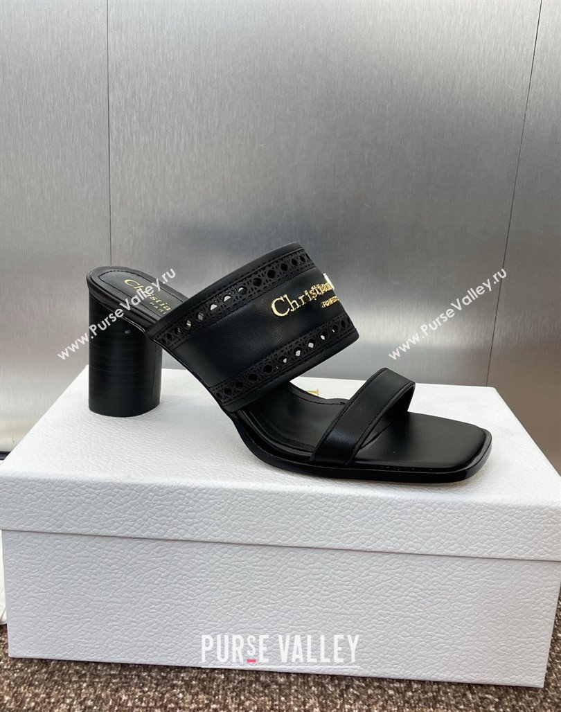 Dior D-Lane Heeled Slides Sandal 7.5cm in Calfskin with Openwork Microcannage Motif Black 2025 (MD-250425025)