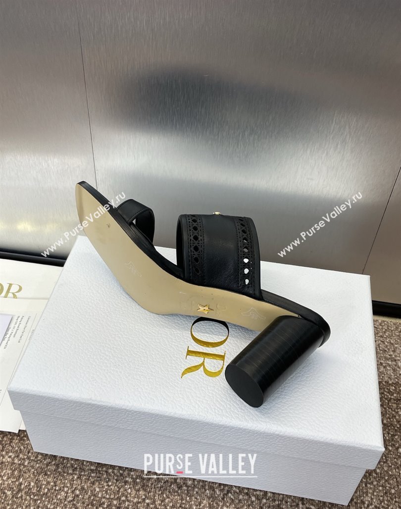 Dior D-Lane Heeled Slides Sandal 7.5cm in Calfskin with Openwork Microcannage Motif Black 2025 (MD-250425025)
