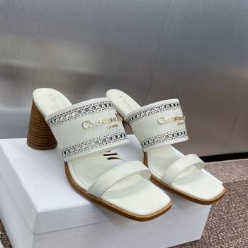Dior D-Lane Heeled Slides Sandal 7.5cm in Calfskin with Openwork Microcannage Motif White 2025 (MD-250425026)