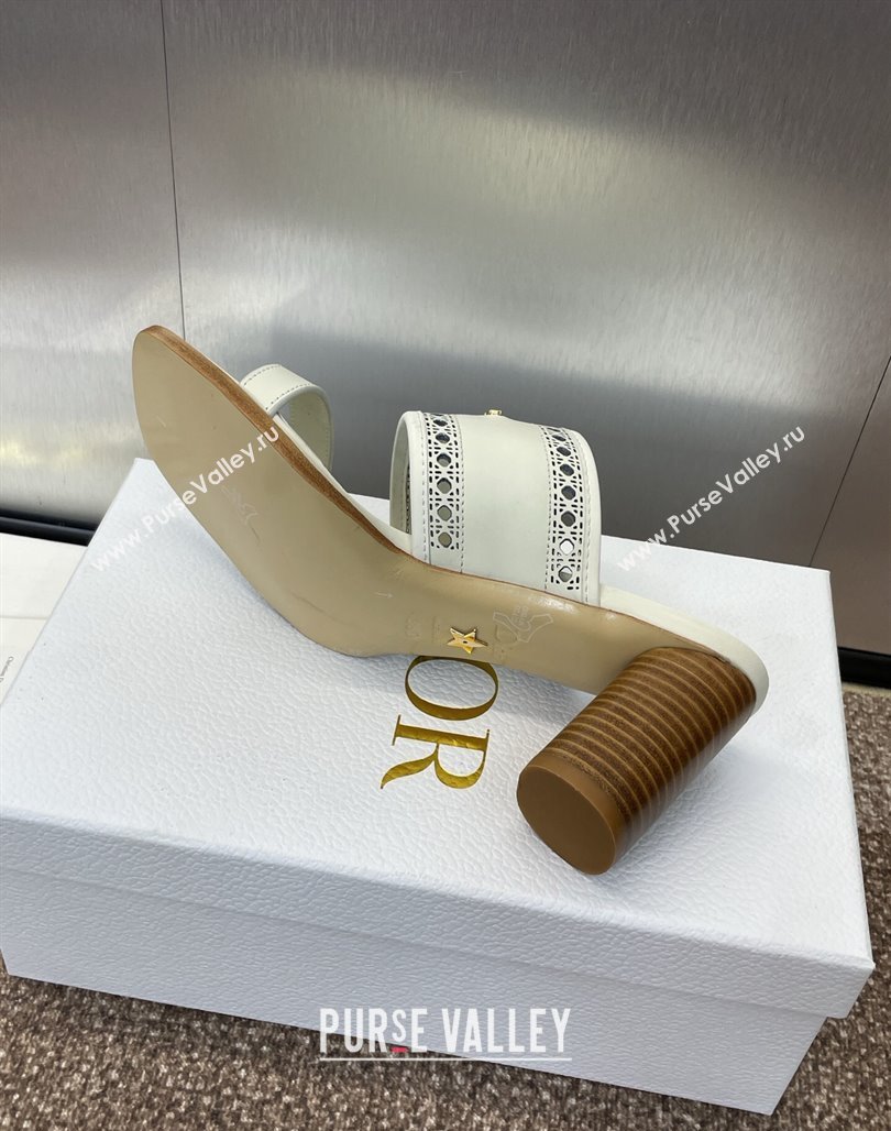 Dior D-Lane Heeled Slides Sandal 7.5cm in Calfskin with Openwork Microcannage Motif White 2025 (MD-250425026)
