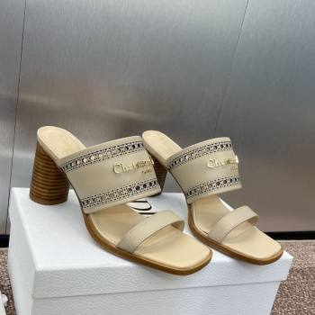 Dior D-Lane Heeled Slides Sandal 7.5cm in Calfskin with Openwork Microcannage Motif Beige 2025 (MD-250425028)