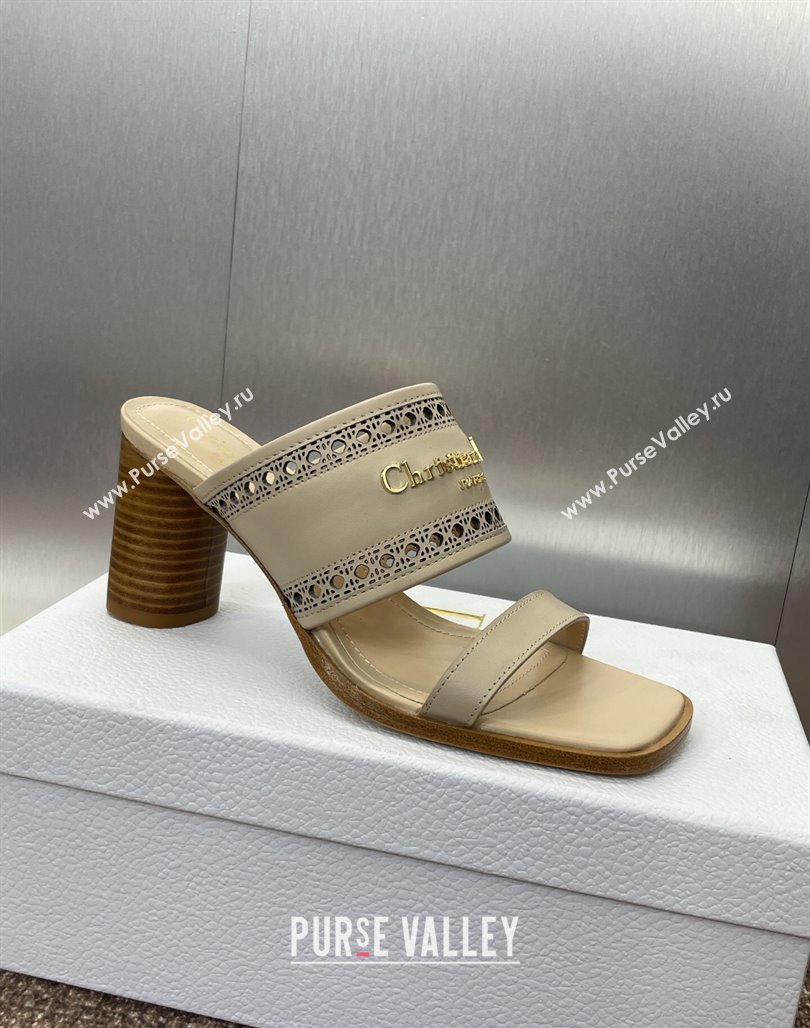 Dior D-Lane Heeled Slides Sandal 7.5cm in Calfskin with Openwork Microcannage Motif Beige 2025 (MD-250425028)