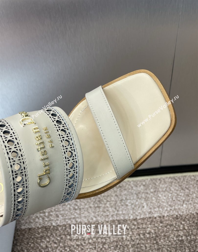 Dior D-Lane Heeled Slides Sandal 7.5cm in Calfskin with Openwork Microcannage Motif Beige 2025 (MD-250425028)