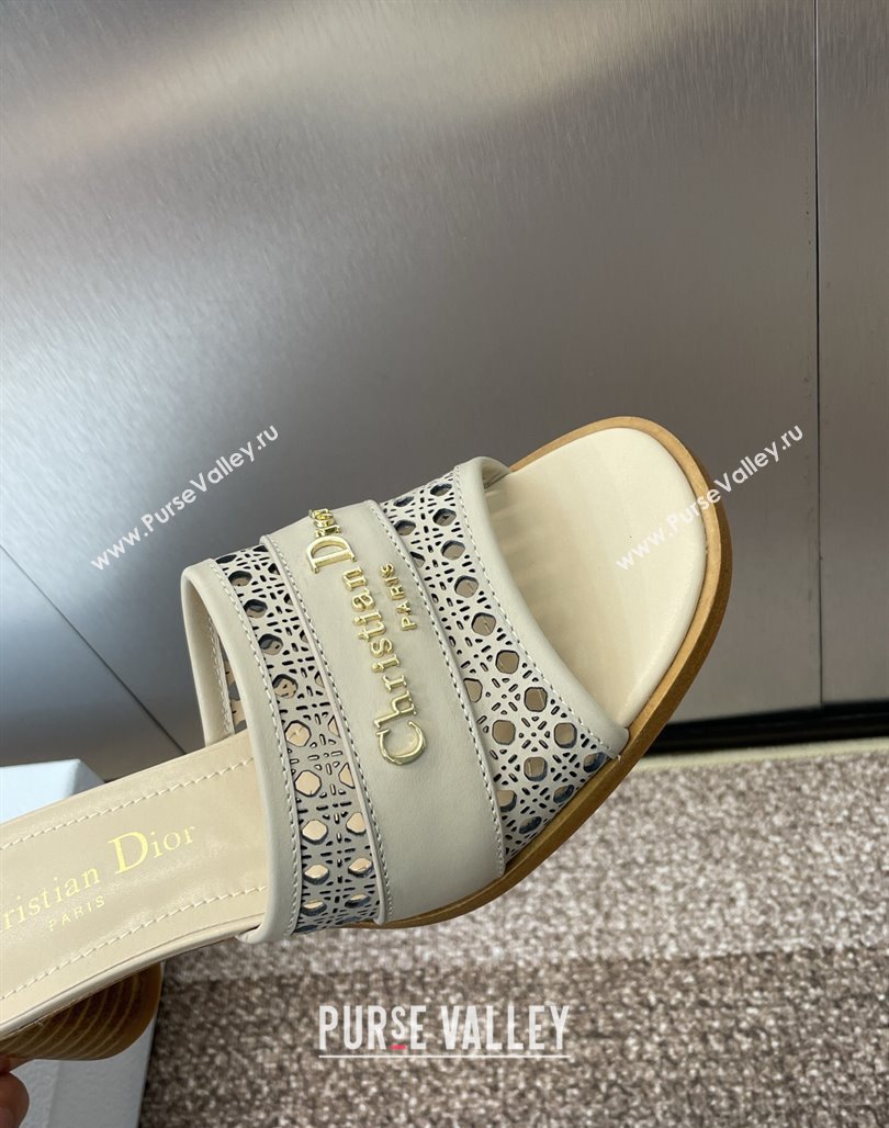 Dior D-Lane Heeled Slides Sandal 5.5cm in Calfskin with Openwork Microcannage Motif Beige 2025 (MD-250425029)