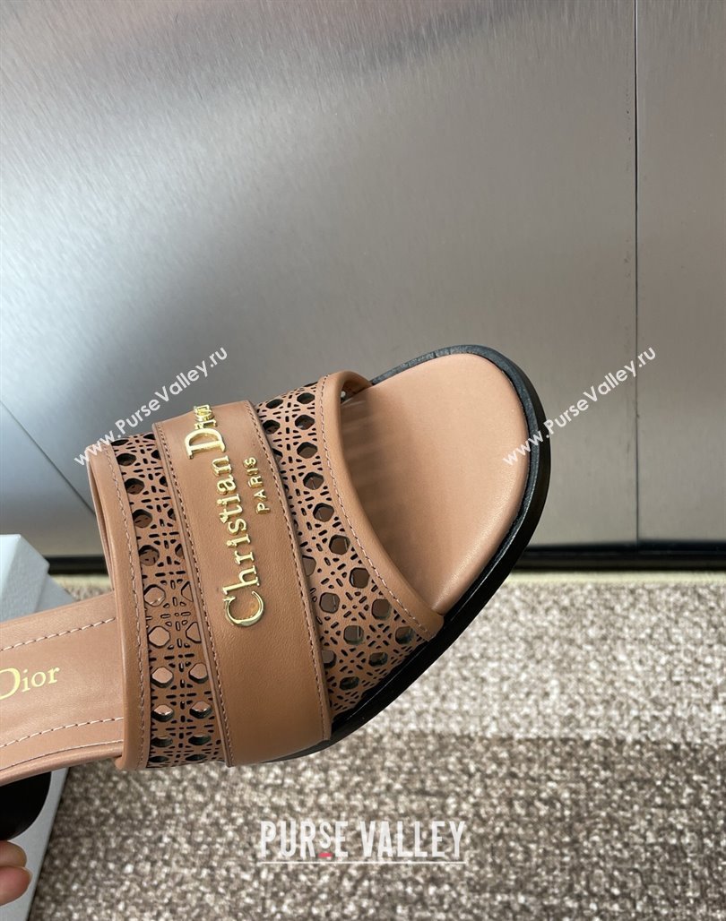 Dior D-Lane Heeled Slides Sandal 5.5cm in Calfskin with Openwork Microcannage Motif Brown 2025 (MD-250425031)