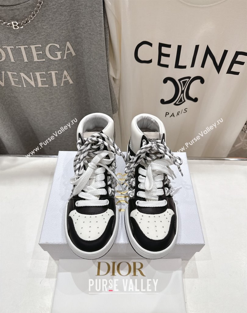 Dior First High-Top Sneakers in Black and White Calfskin with Two-Tone Laces 2025 (MD-250425007)