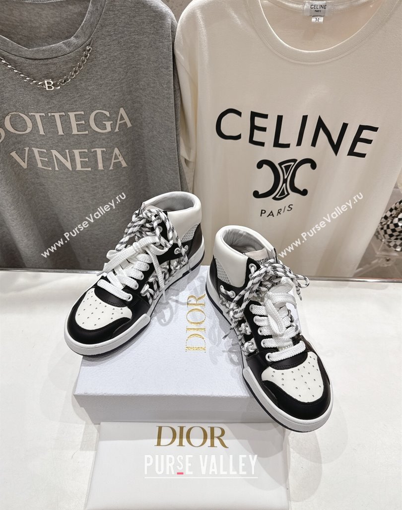 Dior First High-Top Sneakers in Black and White Calfskin with Two-Tone Laces 2025 (MD-250425007)