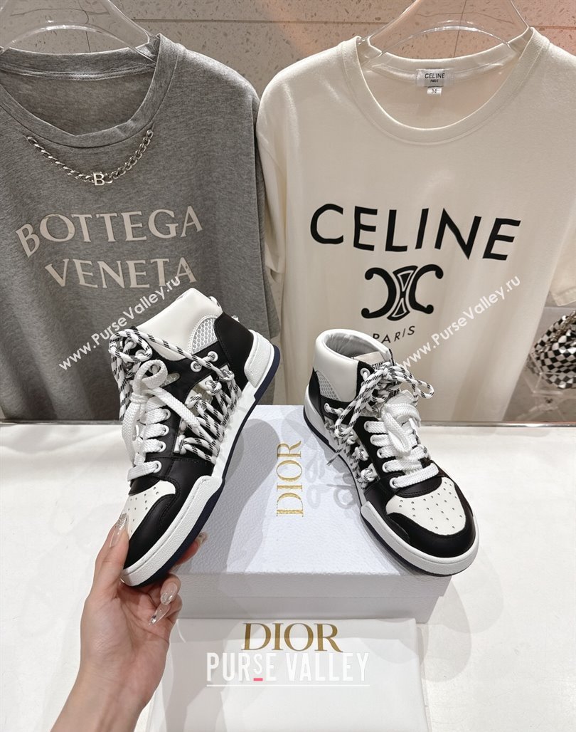 Dior First High-Top Sneakers in Black and White Calfskin with Two-Tone Laces 2025 (MD-250425007)