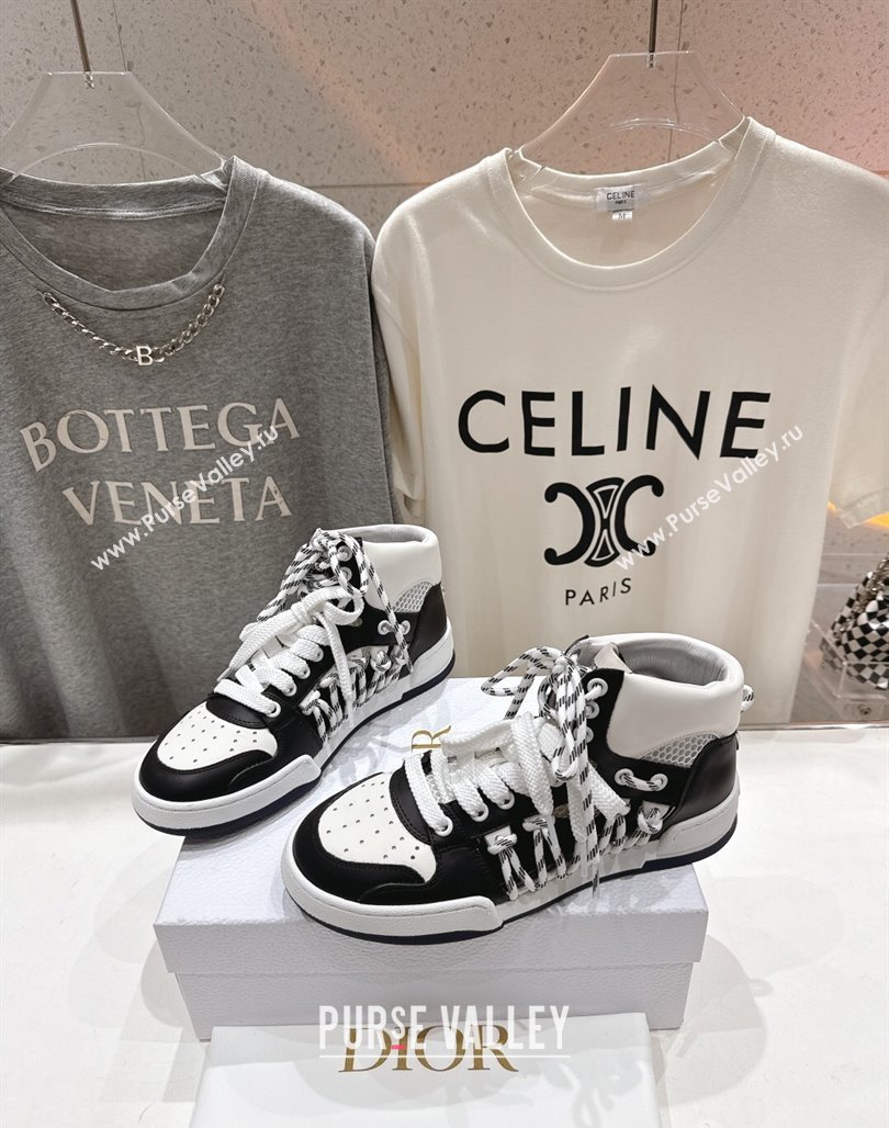 Dior First High-Top Sneakers in Black and White Calfskin with Two-Tone Laces 2025 (MD-250425007)