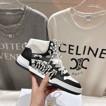 Dior First High-Top Sneakers in Black and White Calfskin with Two-Tone Laces 2025 (MD-250425007)
