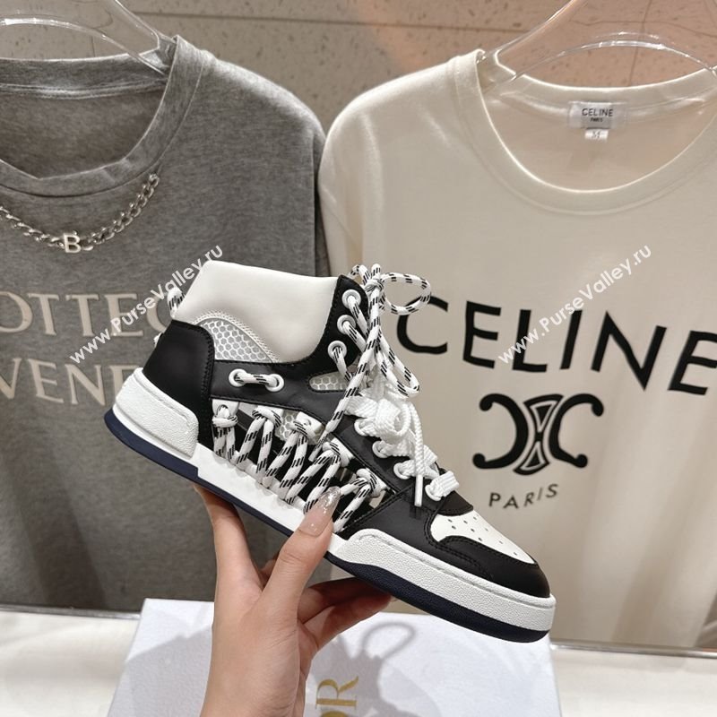 Dior First High-Top Sneakers in Black and White Calfskin with Two-Tone Laces 2025 (MD-250425007)