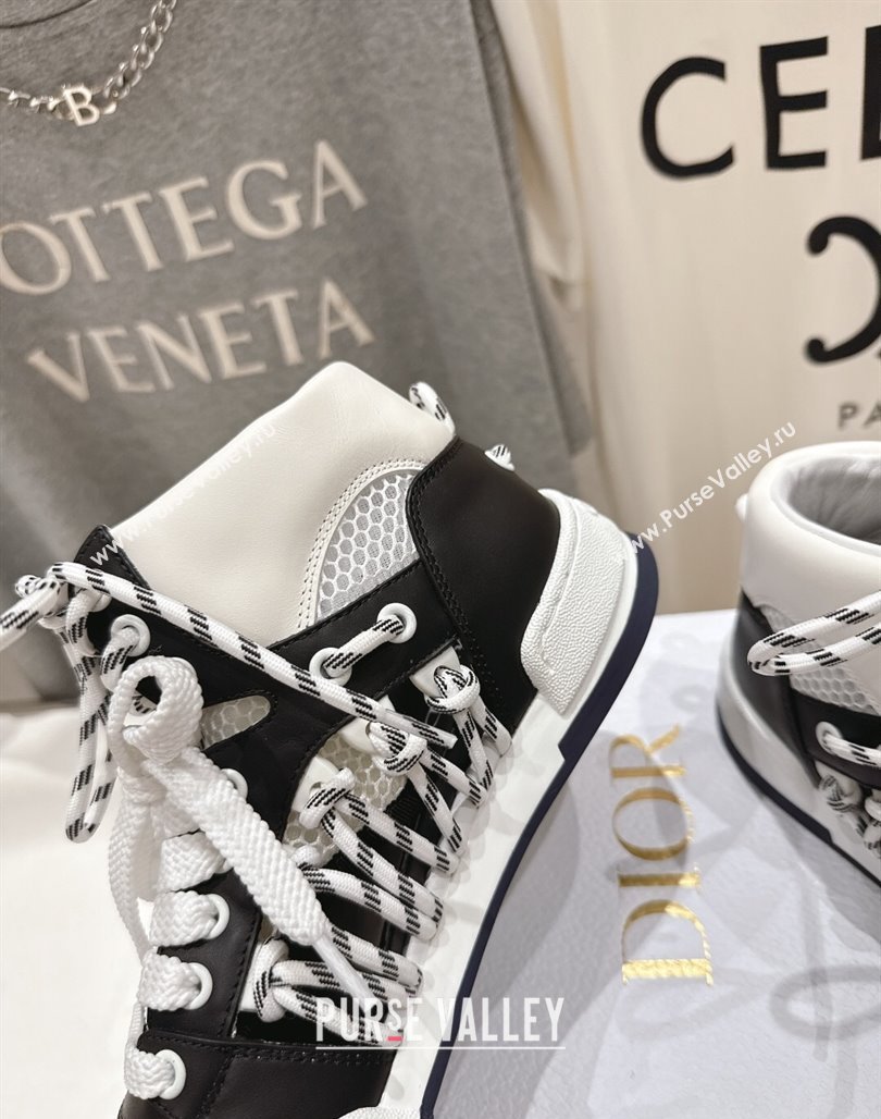 Dior First High-Top Sneakers in Black and White Calfskin with Two-Tone Laces 2025 (MD-250425007)