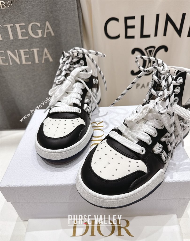 Dior First High-Top Sneakers in Black and White Calfskin with Two-Tone Laces 2025 (MD-250425007)