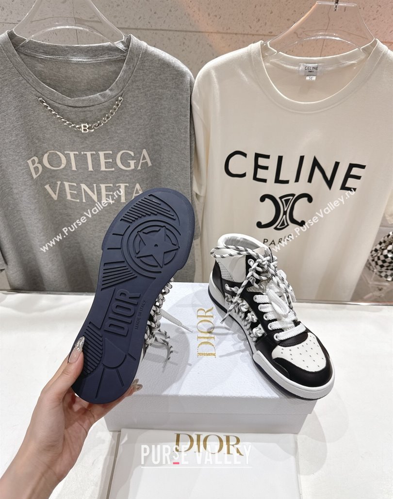Dior First High-Top Sneakers in Black and White Calfskin with Two-Tone Laces 2025 (MD-250425007)