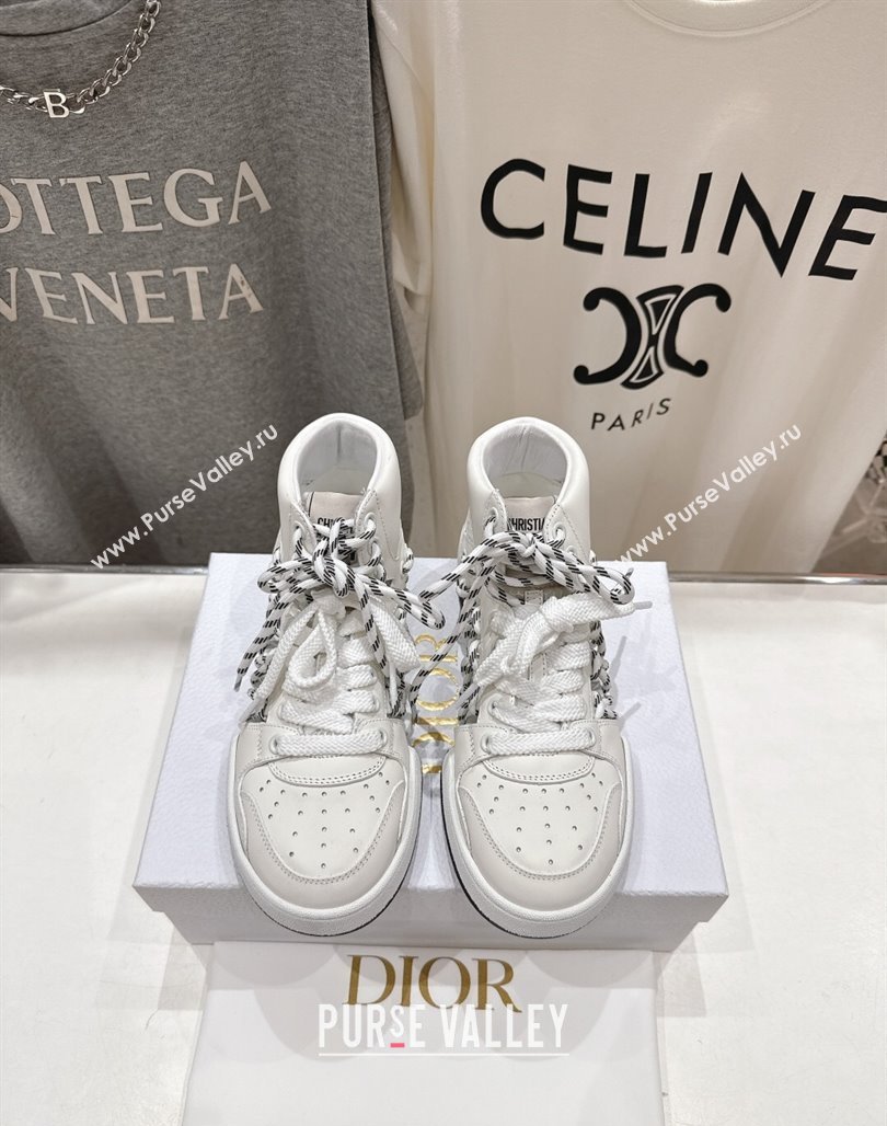 Dior First High-Top Sneakers in White Calfskin Leather with Two-Tone Laces 2025 (MD-250425008)