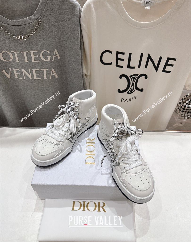 Dior First High-Top Sneakers in White Calfskin Leather with Two-Tone Laces 2025 (MD-250425008)