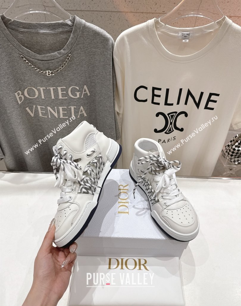 Dior First High-Top Sneakers in White Calfskin Leather with Two-Tone Laces 2025 (MD-250425008)