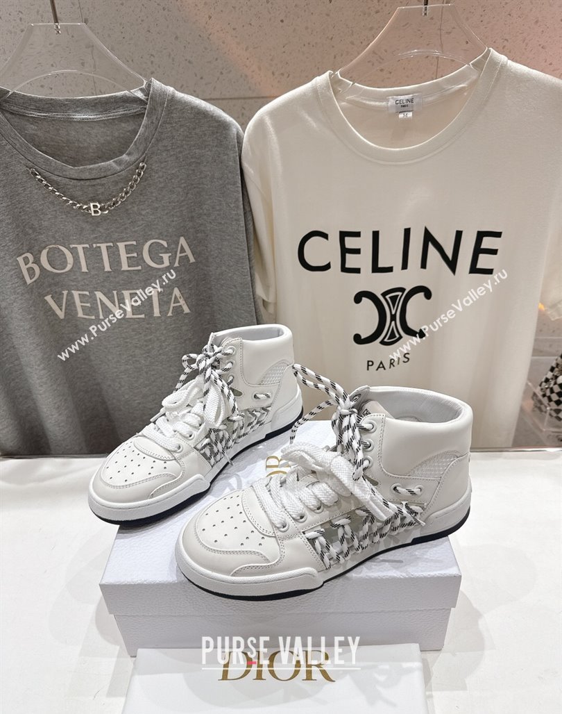 Dior First High-Top Sneakers in White Calfskin Leather with Two-Tone Laces 2025 (MD-250425008)