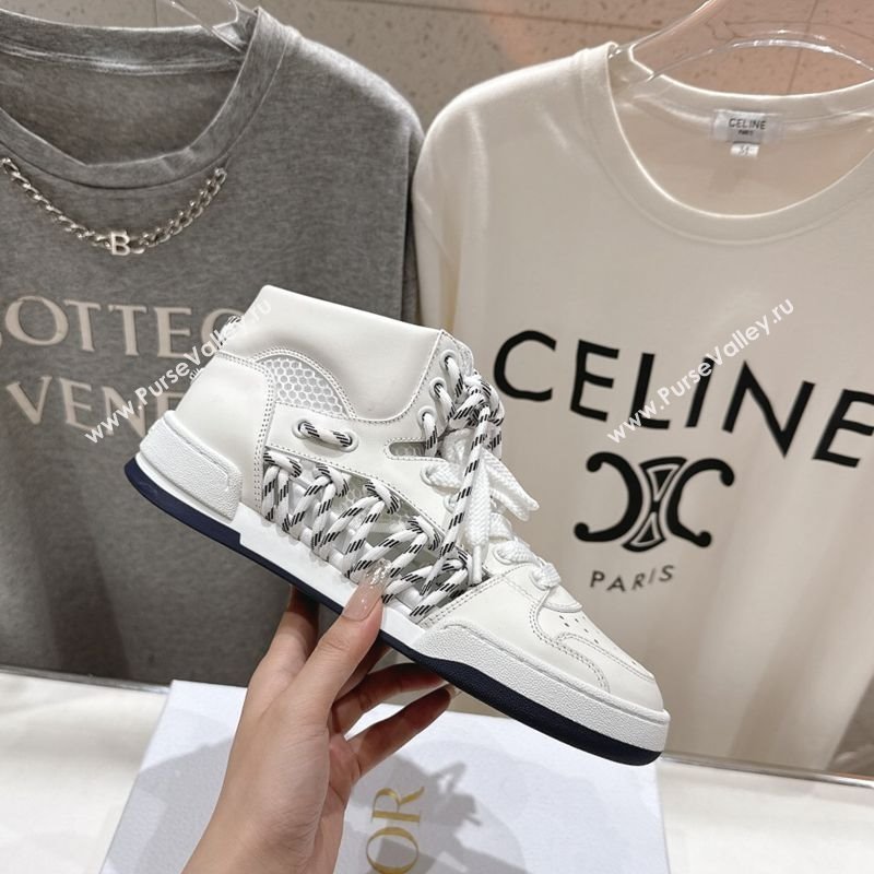 Dior First High-Top Sneakers in White Calfskin Leather with Two-Tone Laces 2025 (MD-250425008)