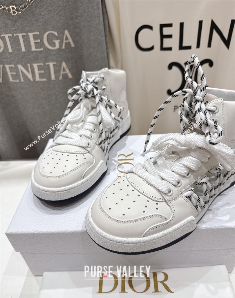 Dior First High-Top Sneakers in White Calfskin Leather with Two-Tone Laces 2025 (MD-250425008)