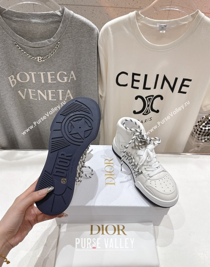 Dior First High-Top Sneakers in White Calfskin Leather with Two-Tone Laces 2025 (MD-250425008)