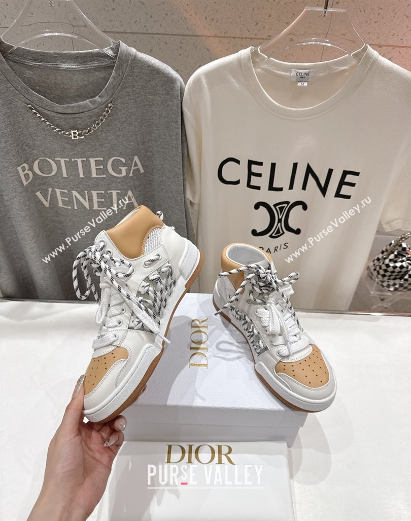 Dior First High-Top Sneakers in Apricot and White Calfskin with Two-Tone Laces 2025 (MD-250425009)