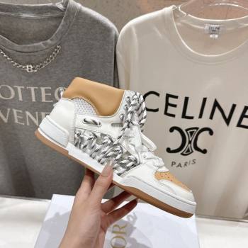 Dior First High-Top Sneakers in Apricot and White Calfskin with Two-Tone Laces 2025 (MD-250425009)