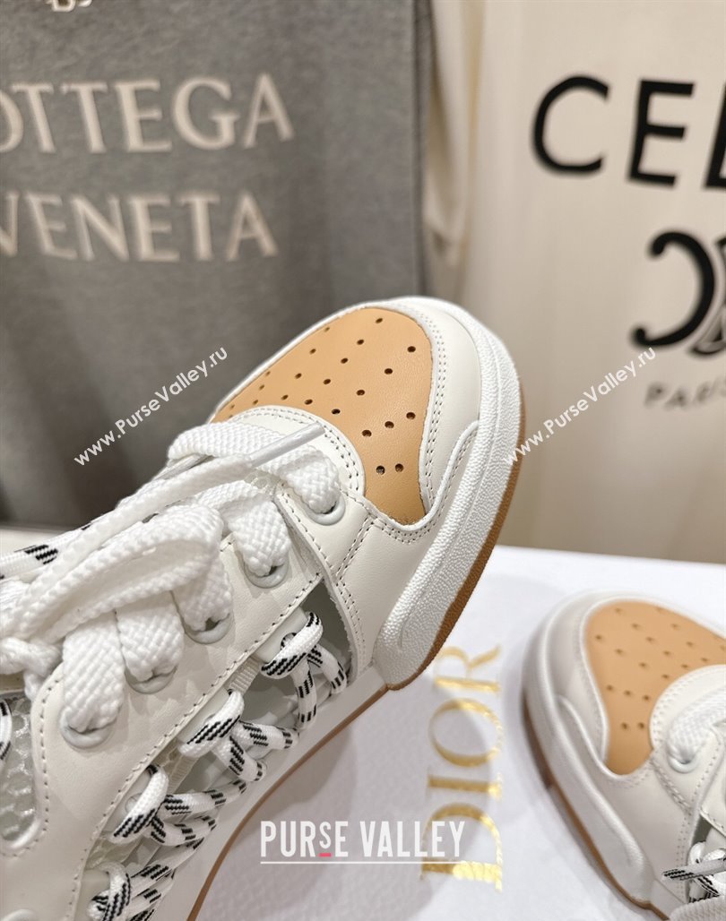 Dior First High-Top Sneakers in Apricot and White Calfskin with Two-Tone Laces 2025 (MD-250425009)