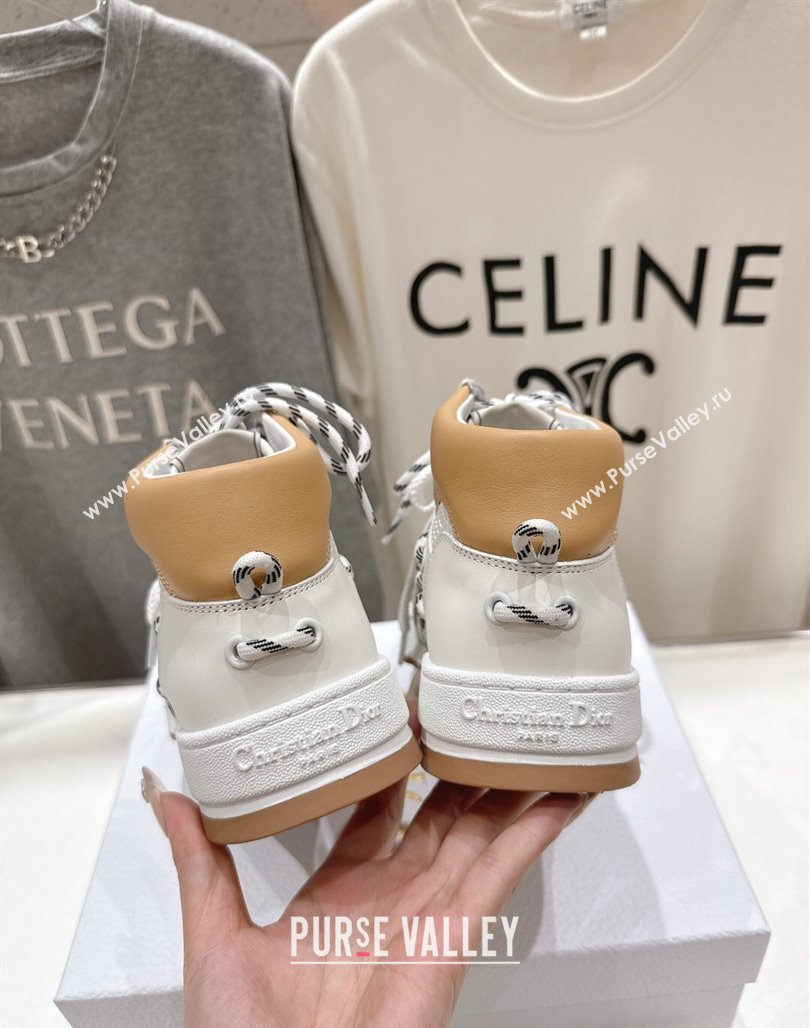 Dior First High-Top Sneakers in Apricot and White Calfskin with Two-Tone Laces 2025 (MD-250425009)