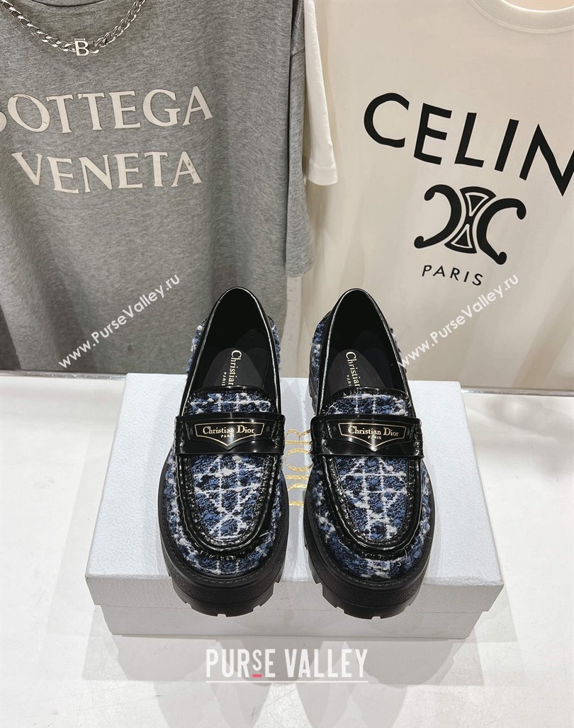 Dior Boy Platform Loafers in Cannage Tweed Black/Blue 2025 (MD-250425122)