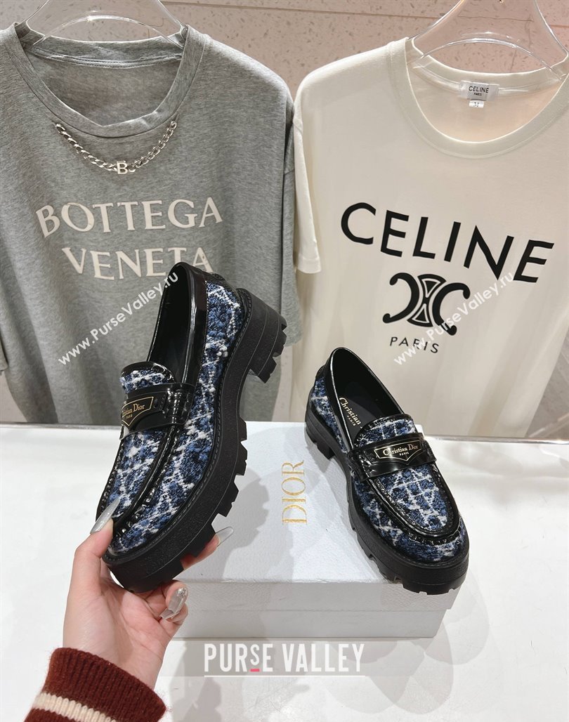 Dior Boy Platform Loafers in Cannage Tweed Black/Blue 2025 (MD-250425122)