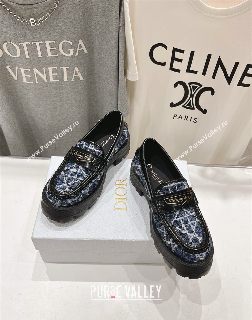 Dior Boy Platform Loafers in Cannage Tweed Black/Blue 2025 (MD-250425122)