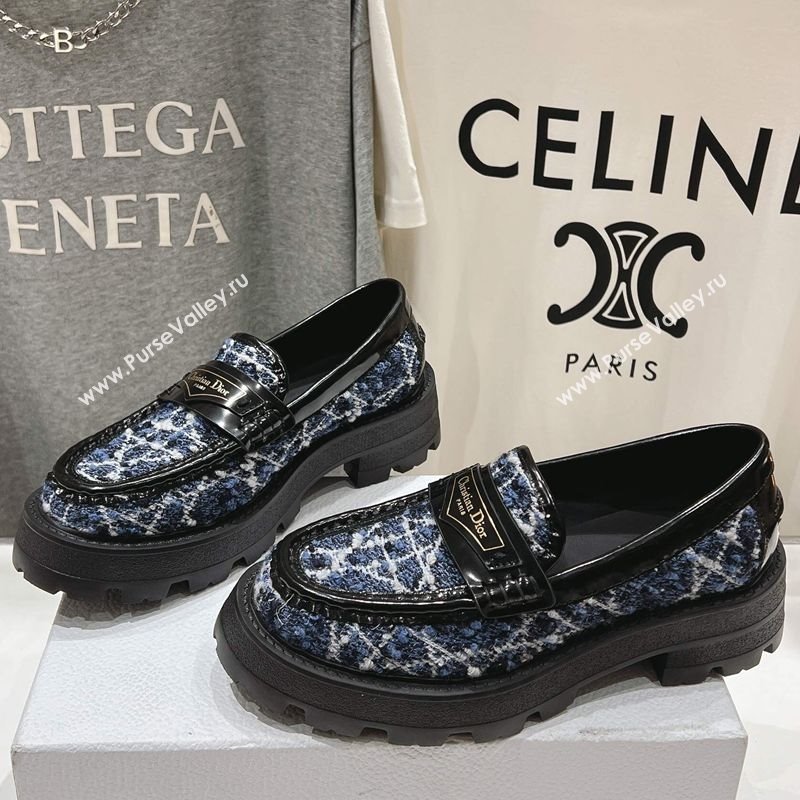 Dior Boy Platform Loafers in Cannage Tweed Black/Blue 2025 (MD-250425122)