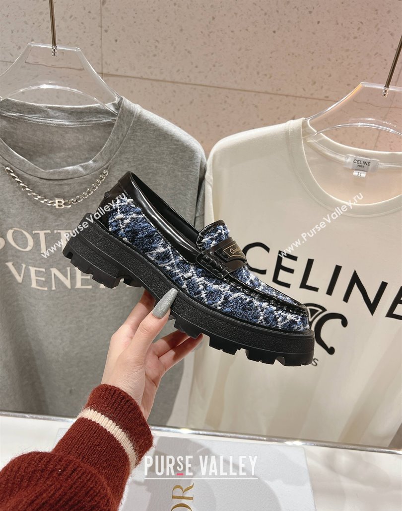 Dior Boy Platform Loafers in Cannage Tweed Black/Blue 2025 (MD-250425122)