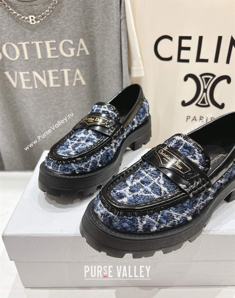 Dior Boy Platform Loafers in Cannage Tweed Black/Blue 2025 (MD-250425122)