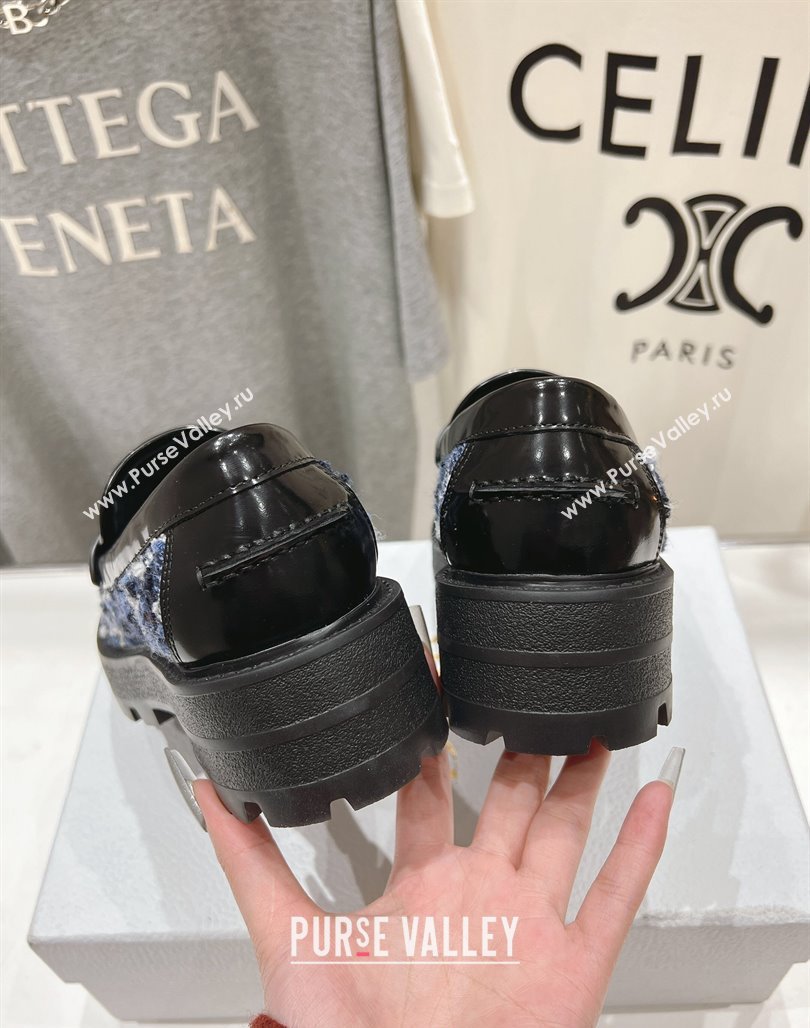 Dior Boy Platform Loafers in Cannage Tweed Black/Blue 2025 (MD-250425122)