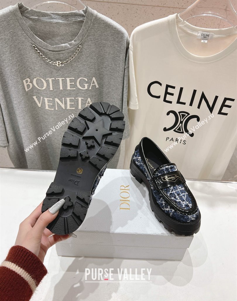 Dior Boy Platform Loafers in Cannage Tweed Black/Blue 2025 (MD-250425122)