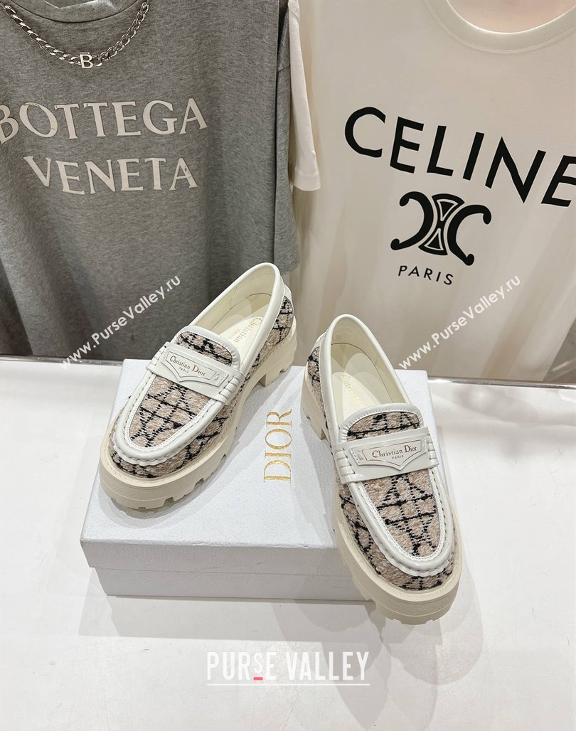 Dior Boy Platform Loafers in Cannage Tweed White/Beige 2025 (MD-250425123)
