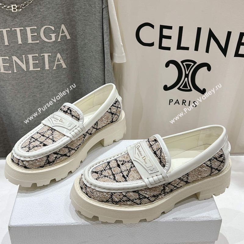 Dior Boy Platform Loafers in Cannage Tweed White/Beige 2025 (MD-250425123)
