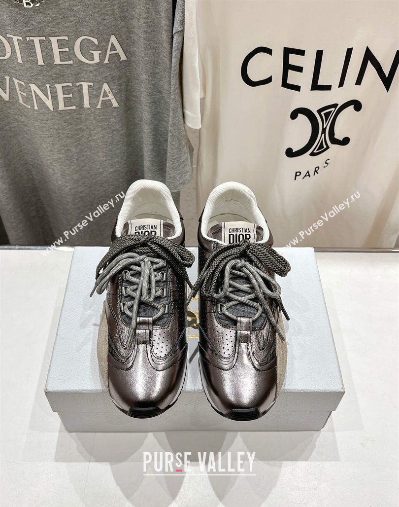 Dior D-Sketch Sneakers in Crinkled Lambskin and Laminated Calfskin with Signature Silver Grey 2025 (MD-250425002)
